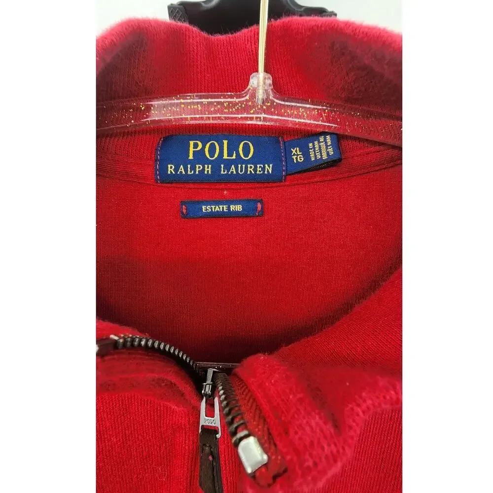 Men's Polo Ralph Lauren Red 1/4 Zip Embroidered Pony Size XL Estate Rib